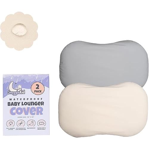 100% Waterproof Baby Lounger Cover - 2-Ply Organic Cotton Slipcovers Keep Your Lounger Clean & Your Baby Comfy - Machine Washable - (Lounger Not Included) - 2-Pack Includes Gray & Off-White