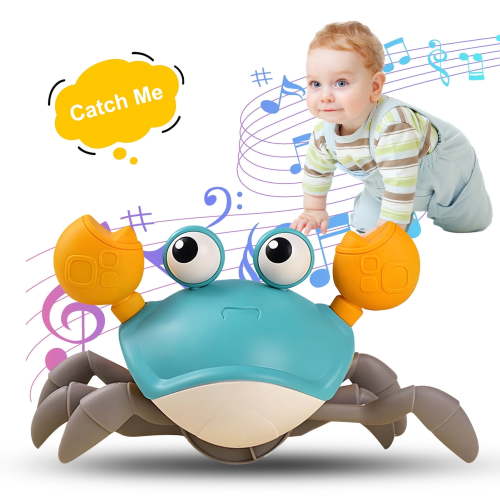 Crawling Crab Baby Toy with Music and LED Light, Sensory Tummy Time Toys 0-6 6-12 12-18 36 Months Babies Boy Girl Learning Crawl, Interactive Walking Dancing Moving Crab Toddler Birthday Gift, Green