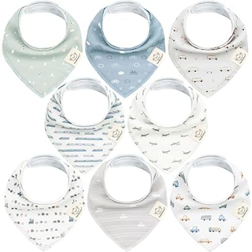 KeaBabies 8-Pack Organic Baby Bandana Drool Bibs - Stylish Unisex Bandana Bibs, Super Absorbent Bandana Drool Bibs, Gentle Teething Bibs for Infants, Organic Cotton Baby Bib (Vessels)