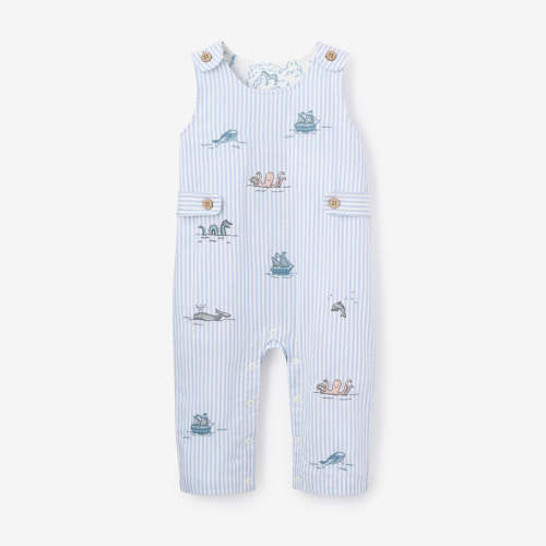 Embroidered Oxford Stripe Jumpsuit BLUE / 3-6M