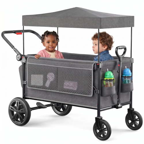 SACVON, All-Terrain Stroller Wagon, Gray, Canopy with Parent Organizer
