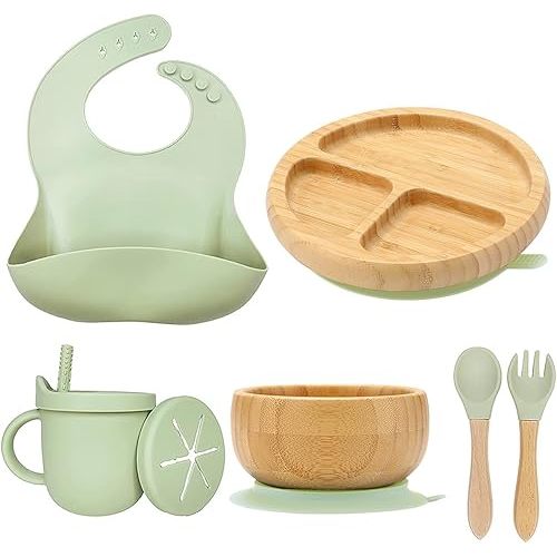 Bamboo Suction Plates for Babies and Bamboo Plates For Kids Baby Feeding and Weaning (Green)