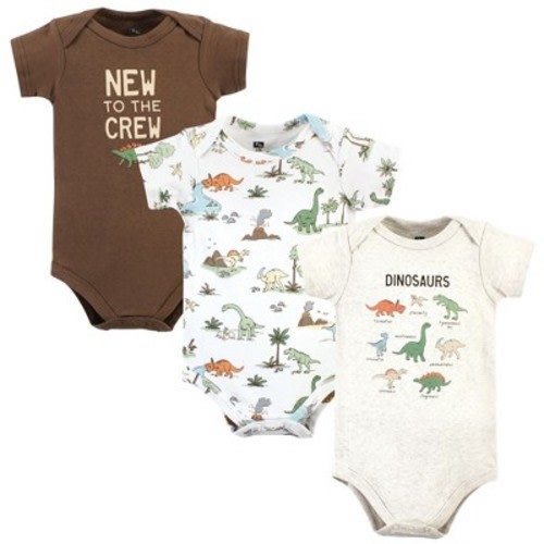 Hudson Baby Cotton Bodysuits, Dinosaur Adventures 3-Pack, 6-9 Months