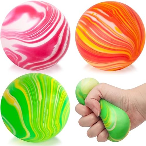 LovesTown Stretchy Stress Ball, 2.5" Squeeze Ball Assorted Colors Dough Ball Fidget Toy for Kids Adult Stress Relief 3 Colors - Mixed