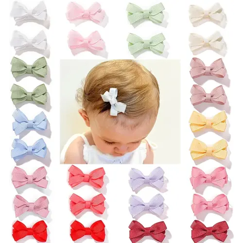 28 Pack 2'' Mini Bow Snap Clips,Baby Girls Grosgrain Ribbon Bows Tiny Hair Clips Fine Hair for Girls Infants Toddlers