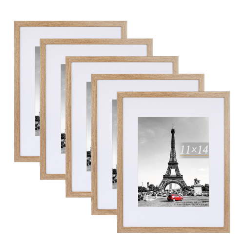 Scholartree 5-in-1 Contemporary Gallery Picture Frame Set, 11 x 14 Wall Picture Frames, Brown