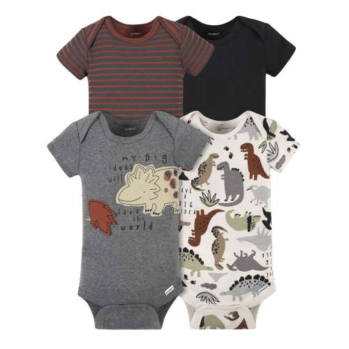 Gerber Baby Neutral Short Sleeve Onesies Bodysuits, 4-Pack, Sizes Newborn - 24 Months