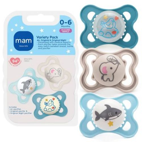 MAM Pacifier Variety Pack 0-6m - Boy - 3pk: BPA-Free, Phthalate-Free, Silicone, Pacifiers