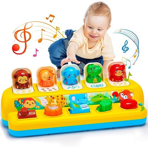 Interactive Pop up Animal Toys with Music & Light, Montessori Cause and Effect Toys for 1 Year Old Boy Girl Early Learning Musical Baby Toys 9-12-18 Months STEM Toddler Toys Age 1-2 Gift for Infant