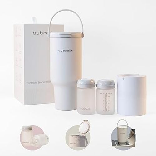 17oz Portable Breast Milk Cooler with 360 Total Cooling for 24 Hours, Travel Breastmilk Chiller with 2pcs Glass Baby Bottles for Breastmilk Storage, Coconut Milk Color