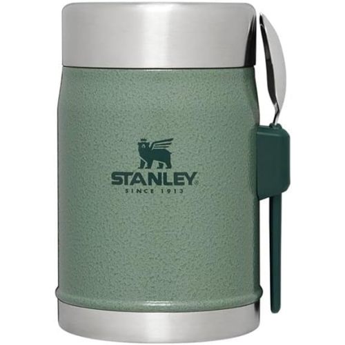 Stanley Classic Food Jar and Spork 14 oz | Vacuum Insulated Thermos Food Container | Wide Mouth Screw On Lid | Packable for Travel | Stainless Steel with Leakproof Lid | BPA-Free | Hammertone Green