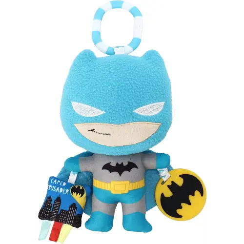 KIDS PREFERRED DC Comics The Batman Multi Sensory Activity Toy with Teethers, Crinkle Textures, and Clip for On The Go Fun for Infant and Baby Boys and Girls, Medium