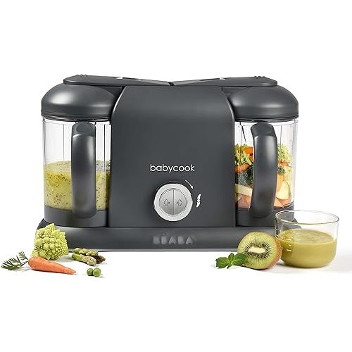 BEABA Babycook Duo 4 in 1 Baby Food Maker, Puree Steamer and Blender for Purees, Grinder with Auto Steam Cooking, Lrg 9.1 Cup Capacity, Makes 54 Servings in 20 Mins, Charcoal