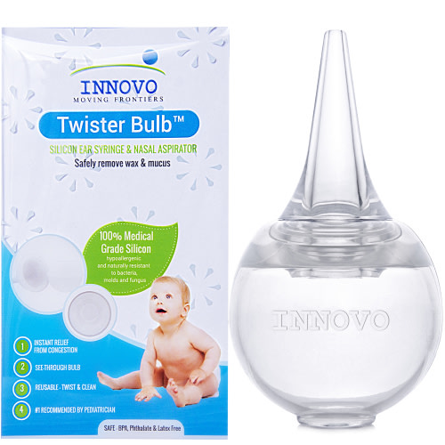 Innovo Twister Bulb Baby Nasal Aspirator and Booger Sucker - Hospital Grade Silicon - Non-toxic, Cleanable and Reusable