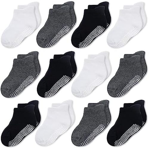 CozyWay Ankle Style Socks with Grip for Little Girls & Boys, Infants, Toddlers, Children - 12 Pairs