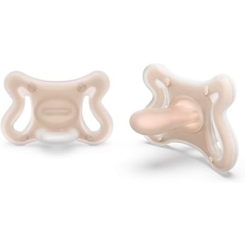 Suavinex Zero Zero Silicone Baby Pacifier w/SX Pro Physiological Pacifier Nipple (0-6M), 2Pk, Light