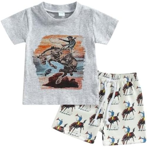 Western Baby Boy Clothes Highland Cow Farm Print T-shirt Casual Shorts Toddler Summer Country Cowboy Clothes Outfit