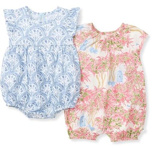 Burt's Bees Baby Baby Girls Romper, 100% Organic Cotton One-piece Bubble Shortall and Layette Set Girl Outfit