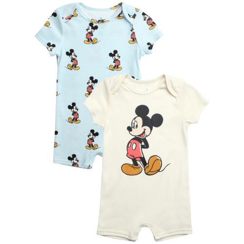 Disney Baby Boys Romper - 2 Pack Tiger Pooh Mickey Mouse Short Sleeve Bodysuit for Boys (Newborn/Infant)