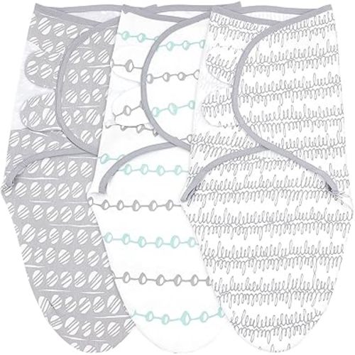 Bublo Baby Swaddles for Newborns - 3 Pack Baby Swaddles for 0-3 Months - Baby Swaddle Sleep Sack - Infant Sleeping Swaddle Sack - Adjustable Swaddle Blanket Wrap Boy Girl (Grey-Mint)