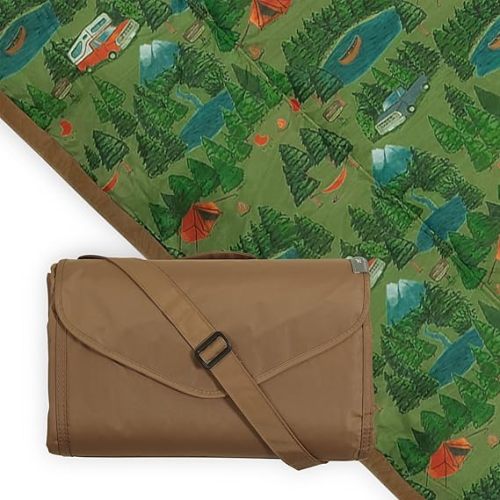 Little Unicorn 5'x5' Outdoor Family Picnic & Beach Blanket | Durable & Water-Resistant Fabric | Compact Fold & Easily Wipes Clean | Zipper Pocket (Camp)