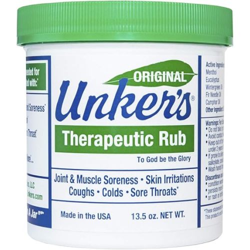 Unkers Therapeutic Rub for Joint Pain, Sore Muscles, Burn Cream, or Calm Your Cough 13.5 ounces