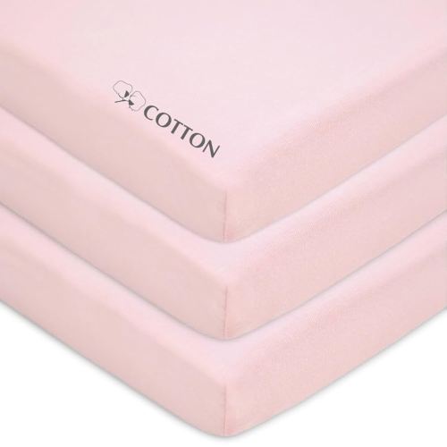 American Baby Company 3 Pack 100% Natural Cotton Fitted Mini Crib Sheets 38" x 24" - Soft & Breathable Small Nesting Portable Sheets, Fits Pack N Play Mattresses, Pink, for Boys & Girls