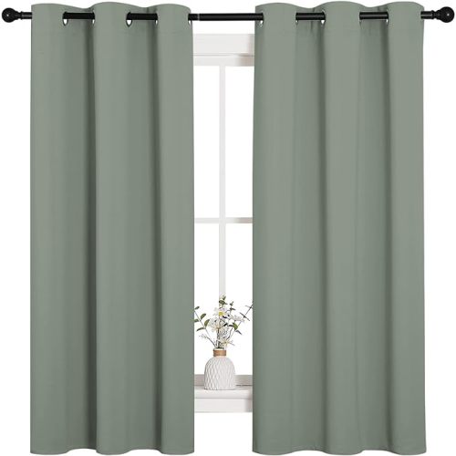 NICETOWN Sage Green Nursery Essential Thermal Insulated Solid Grommet Top Blackout Short Curtains/Drapes for Son's Room (1 Pair, 42 x 63 inches)