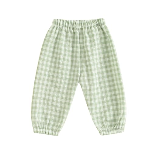 Toddler Baby Boy Girl Gingham Pants Retro Elastic Waist Checkered Plaid Long Pants Casual Sweatpants Bottoms