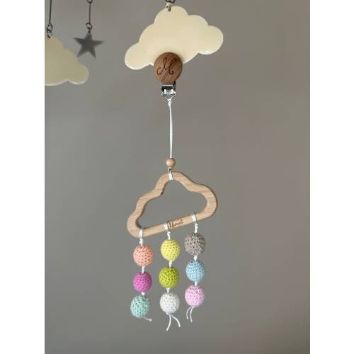 Wooden Stroller Toy | Cloud Stroller Mobile | Stroller Toy | Crochet Stroller Toy | Hanging Baby Toys | Baby Shower Gift