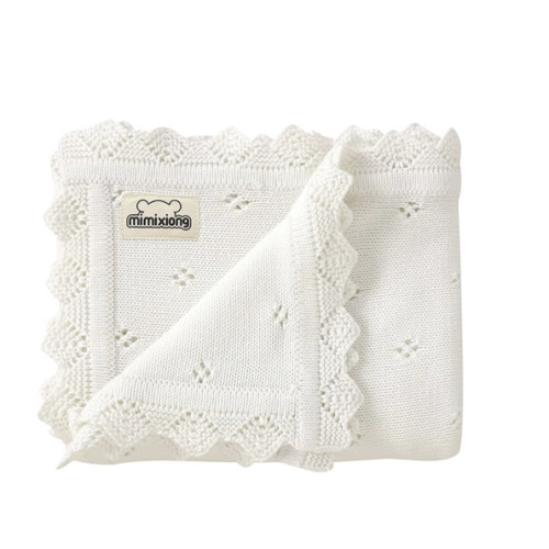 mimixiong Cotton Baby Blanket Knitted Crochet Receiving Crib Nursery Swaddling Blankets for Newborn Baby Boy Girl Off White 30x40 Inch