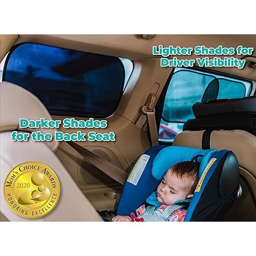 kinder Fluff Car Window Shade (4Pack)-The Only Certified Car Window Sun Shade for Baby Proven to Block 99.95% UVR - Mom's Choice Gold Award - Car Seat Sun Protection - Standard