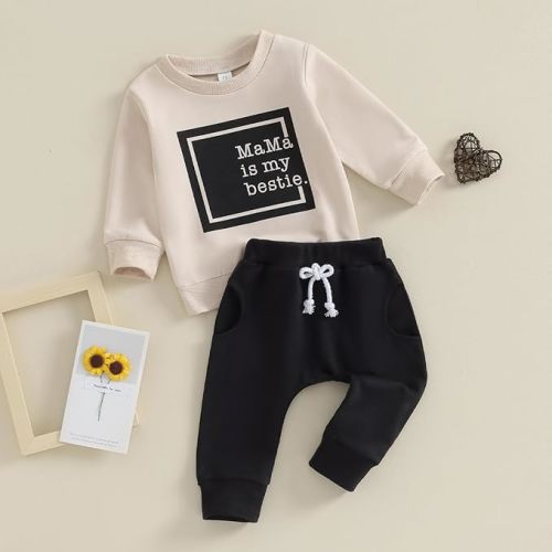 FYBITBO 2Pcs Baby Girls Fall Winter Clothes Mamas Bestie Hoodie Sweatshirt Tops & Camo Pants Outfits Clothing Sets