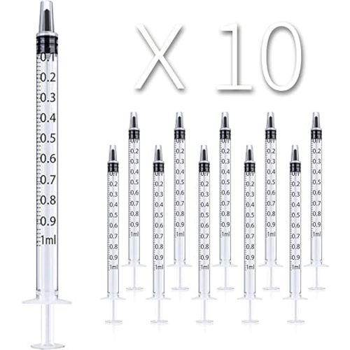 10 Pack 1ml/cc Plastic Syringe Liquid Measuring Syringe Tools Individually Sealed with Measurement for Scientific Labs, Measuring Liquids, Feeding Pets, Medical Student, Oil or Glue Applicator (1ML)