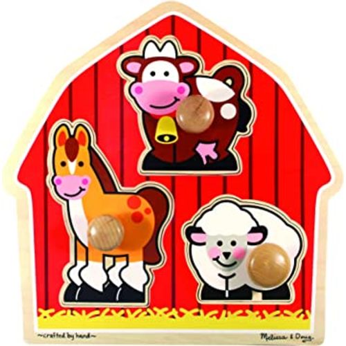 Melissa & Doug Barnyard Animals Jumbo Knob Wooden Puzzle - Horse, Cow, and Sheep