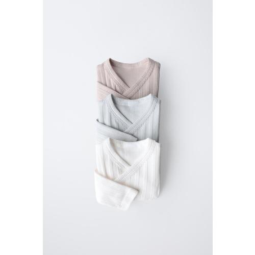 0-6 MONTHS/ THREE-PACK OF LONG SLEEVE KIMONO COLLAR BODYSUITS - Multicolored | ZARA United States