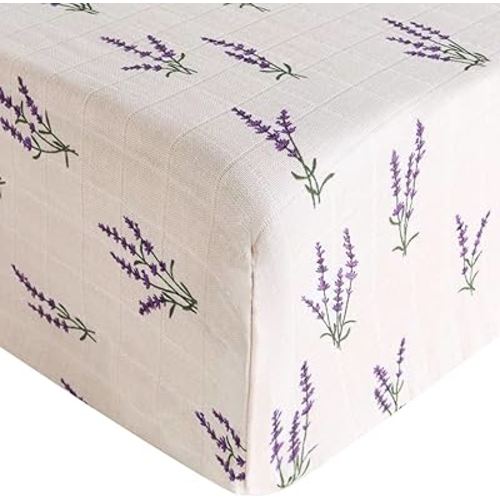 Amazon.com: LifeTree Crib Sheets for Baby, Muslin Fitted Crib Sheets Boys Girls - Toddler Bed Sheet Fits Standard Crib, Organic Cotton Breathable and Lightweight, Lavender Pattern, 28in x 52in : Baby