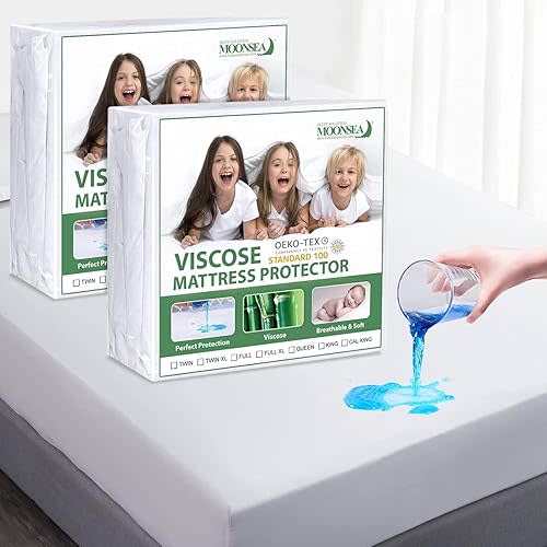 Waterproof Mattress Protector Twin Size, Skin Friendly and Breathable Twin Mattress Cover for Kids, Viscose Jersey Mattress Pad with 14" Deep Pocket,2 Pack