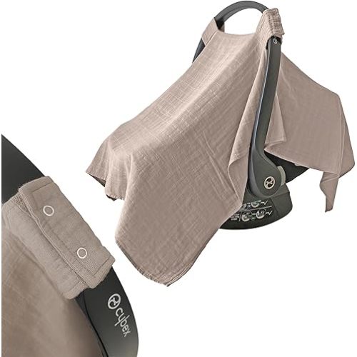 MOZAH Baby Car Seat Cover - Warm Taupe - 100% Organic Muslin - Soft, Breathable and Lightweight, Baby Infant Car Seat Essentials
