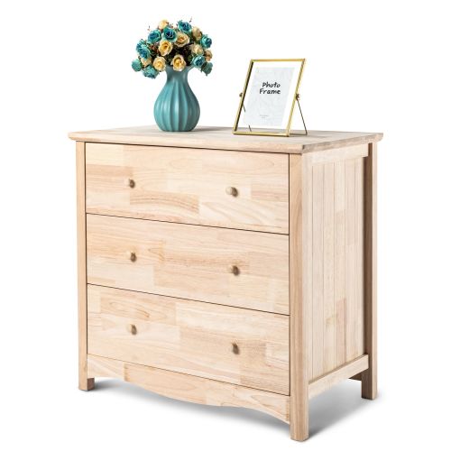VINGLI Unfinished Natural Solid Wood 3 Drawer Dresser for Bedroom