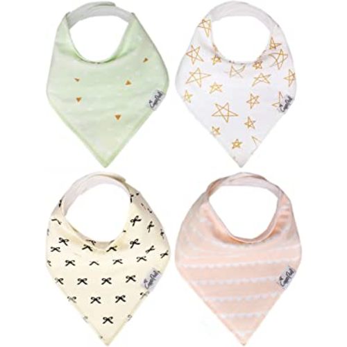 Copper Pearl Baby Bandana Bibs - 4 Pack Soft Cotton Baby Bibs for Drooling and Teething, Absorbent Drool Bibs for Baby Girl, Adjustable to Fit Newborns to Toddlers, Tons of Styles (Paris Set)