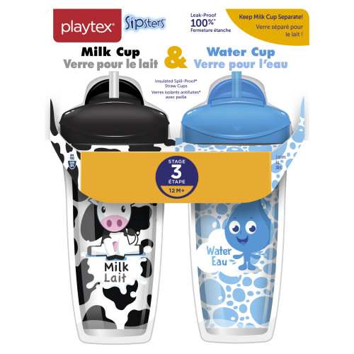 Playtex Baby Sipsters Stage 3 Milk & Water Insulated Straw Sippy Cups, 9 oz, 2 pk