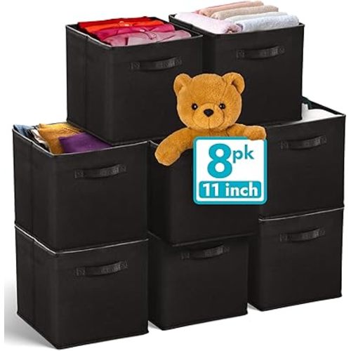 Reli. Storage Cubes 8 Pack Black Fabric Cube Bins 11x11 Collapsible Organizer