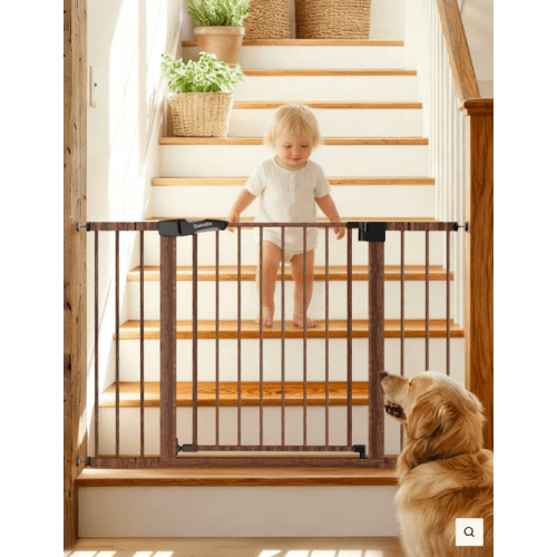 PressGuard C5&P7 Wood Pattern | Pressure Mounted Baby Gate for Stairs - Brown Wood pattern. 26"-39.6"
