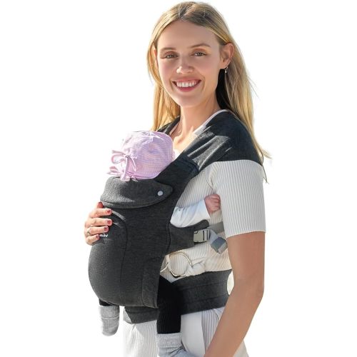 Newborn Carrier with Head Support, Baby Carrier, Cozy Baby Wraps Carrier(7-25lbs), with Hook&Loop for Easily Adjustable, Soft Fabric, Deep Grey with Head Support