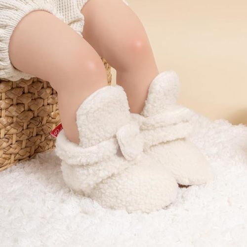 HsdsBebe Unisex Newborn Baby Cotton Booties Non-Slip Sole for Toddler Boys Girls Infant Winter Warm Fleece Cozy Socks Shoes