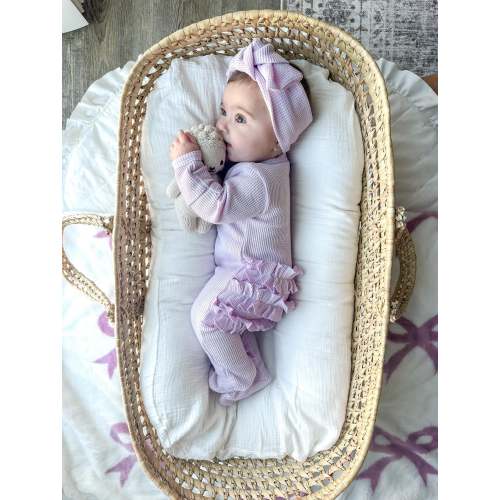 Organic Waffle Knit Ruffled Footie With Bow – Bella Berry Designs