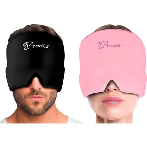TheraICE Migraine Relief Cap, Soothing Headache Ice Pack Mask Products, Cooling Gel Hat, Face Cold Compress Head Wrap for Tension, Stress & Hangover