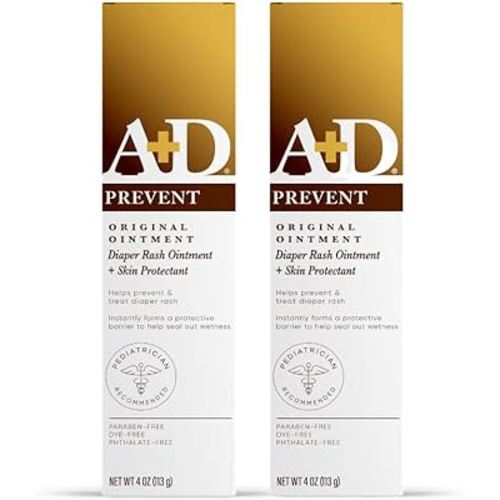 A+D Original Diaper Rash Ointment Prevents & Treats Diaper Rash, Moisturizing Skin Protectant with Vitamins A & D, Healing Skin Ointment for Dry and Cracked Skin 4oz 2 Pack