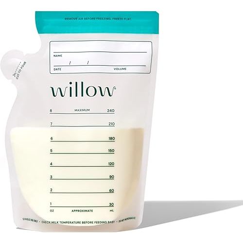 Willow - 8oz Breast Milk Storage Bags - 100ct - Double Zip Seal for Durability - Freezer & Fridge Breastmilk Storage - Easy Pour Spout for Bottle Transfer - BPA Free - Breastfeeding Essentials